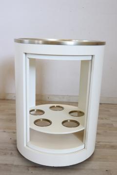 Italian Space Age White Bar Cart on Wheels with Sliding Door 1960s - 3664987