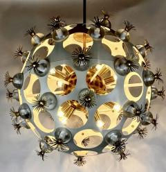 Italian Space Age White Iron Brass Clear Murano Glass Sputnik Chandelier - 2456141