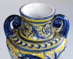 Italian Tin Glazed Earthenware Polychrome Majolica Double Handled Vase - 3453349