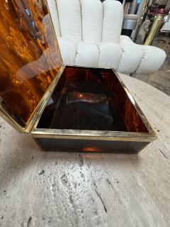 Italian Tortoiseshell Lucite and Brass Decorative Box 1970s - 4705949