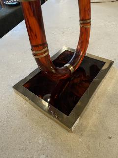 Italian Tortoiseshell Lucite and Brass Double Candlestick 1970s - 4518916