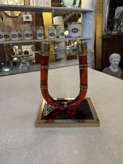 Italian Tortoiseshell Lucite and Brass Double Candlestick 1970s - 4518919