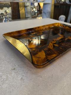 Italian Tortoiseshell Lucite and Brass Tray 1970s - 4518907
