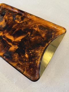 Italian Tortoiseshell Lucite and Brass Tray 1970s - 4518908