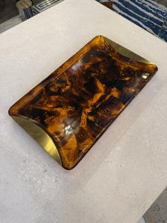 Italian Tortoiseshell Lucite and Brass Tray 1970s - 4518911