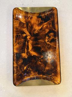Italian Tortoiseshell Lucite and Brass Tray 1970s - 4518912
