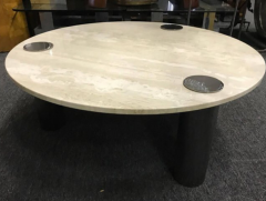 Italian Travertine Coffee Table or Center Table with Chrome Pillars - 881027