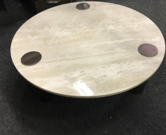 Italian Travertine Coffee Table or Center Table with Chrome Pillars - 881028