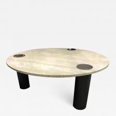 Italian Travertine Coffee Table or Center Table with Chrome Pillars - 881372