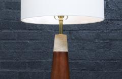 Italian Travertine Walnut Cone Style Table Lamp - 4394358