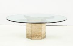 Italian Travertine and Glass Circular Coffee Table - 1518820