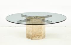 Italian Travertine and Glass Circular Coffee Table - 1518825