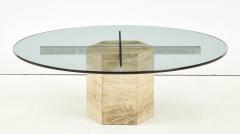 Italian Travertine and Glass Circular Coffee Table - 1518826