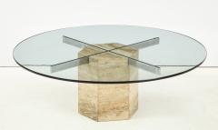 Italian Travertine and Glass Circular Coffee Table - 1518827