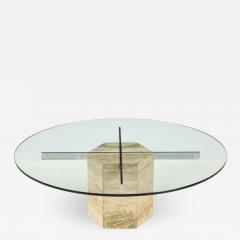 Italian Travertine and Glass Circular Coffee Table - 1521905
