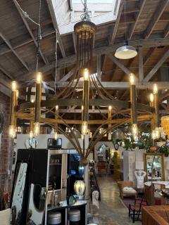 Italian Twelve Light Bronze Chandelier Mid Century Modern circa 1970s - 4621129
