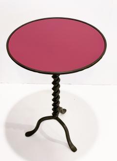 Italian Twisted Cast Iron Customizable Fuchsia Glass Color Side Coffee Table - 2556118