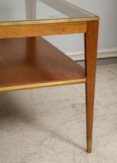 Italian Two Tiered Cocktail Table with Bronze Trim on Tapered Legs - 1067745