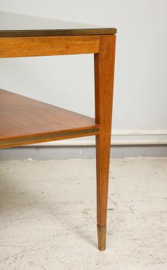 Italian Two Tiered Cocktail Table with Bronze Trim on Tapered Legs - 1067752