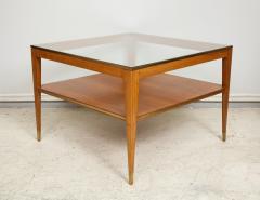 Italian Two Tiered Cocktail Table with Bronze Trim on Tapered Legs - 1067753