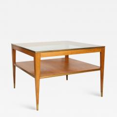 Italian Two Tiered Cocktail Table with Bronze Trim on Tapered Legs - 1068974