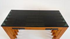 Italian Unique Pine Desk Console Black Opaline Glass Top 1960 - 1713215