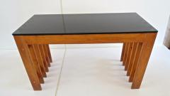 Italian Unique Pine Desk Console Black Opaline Glass Top 1960 - 1713223