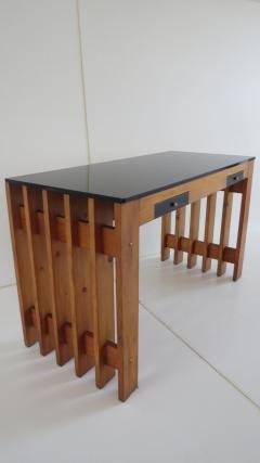 Italian Unique Pine Desk Console Black Opaline Glass Top 1960 - 1713224