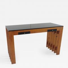 Italian Unique Pine Desk Console Black Opaline Glass Top 1960 - 1717763