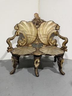 Italian Venetian Grotto 19th Cent silver gilt and polychromed trimmed loveseat - 4626220