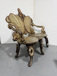 Italian Venetian Grotto 19th Cent silver gilt and polychromed trimmed loveseat - 4626221