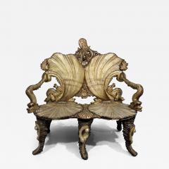 Italian Venetian Grotto 19th Cent silver gilt and polychromed trimmed loveseat - 4628009