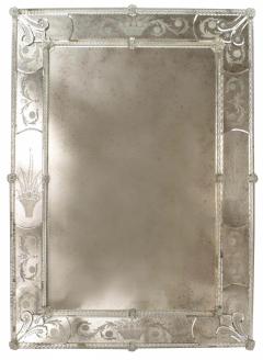 Italian Venetian Wall Mirror With Floral and Etched Basket Design - 4171260
