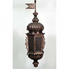 Italian Venetian style 19th Cent brass 6 sided hanging lantern - 4629182