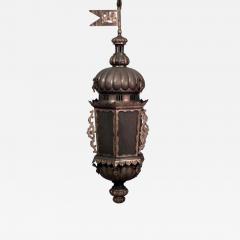 Italian Venetian style 19th Cent brass 6 sided hanging lantern - 4644170
