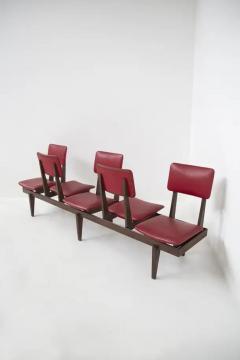 Italian Vintage Bench with Red Leather Seats 5 Seats - 3646967