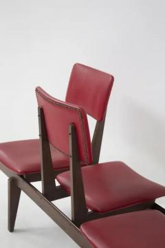 Italian Vintage Bench with Red Leather Seats 5 Seats - 3647003