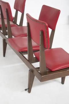 Italian Vintage Bench with Red Leather Seats 5 Seats - 3647004