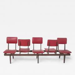 Italian Vintage Bench with Red Leather Seats 5 Seats - 3648505