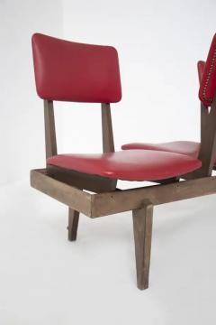 Italian Vintage Bench with Red Leather Seats - 3646778
