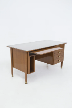 Italian Vintage Desk in Walnut wood brass and glass - 2633750