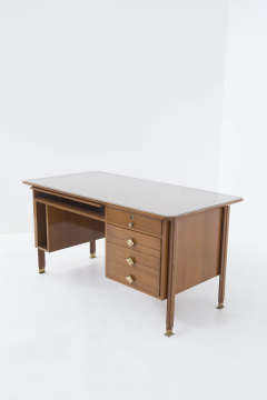 Italian Vintage Desk in Walnut wood brass and glass - 2633751