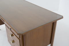 Italian Vintage Desk in Walnut wood brass and glass - 2633757