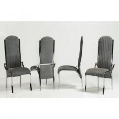 Italian Vintage Four Curved High Back Chrome Chairs in Blue Gray Stitch Fabric - 636441