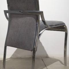 Italian Vintage Four Curved High Back Chrome Chairs in Blue Gray Stitch Fabric - 636442