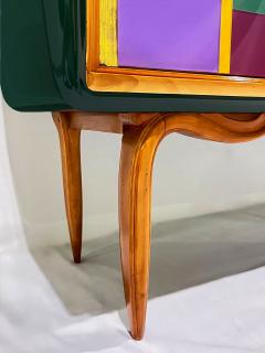 Italian Vintage Mondrian Style Green Orange Yellow Blue Glass 4 Door Sideboard - 4136756