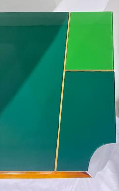 Italian Vintage Mondrian Style Green Orange Yellow Blue Glass 4 Door Sideboard - 4136758