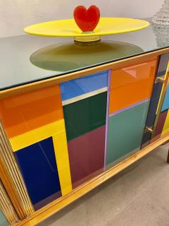 Italian Vintage Mondrian Style Green Orange Yellow Blue Glass 4 Door Sideboard - 4136759