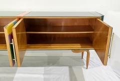 Italian Vintage Mondrian Style Green Orange Yellow Blue Glass 4 Door Sideboard - 4136760
