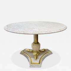 Italian Vintage Neoclassical Hollywood White Marble Center Table Brass Swan Base - 4391878